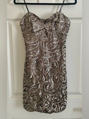City Studio Silver Sequin Strapless Mini Dress